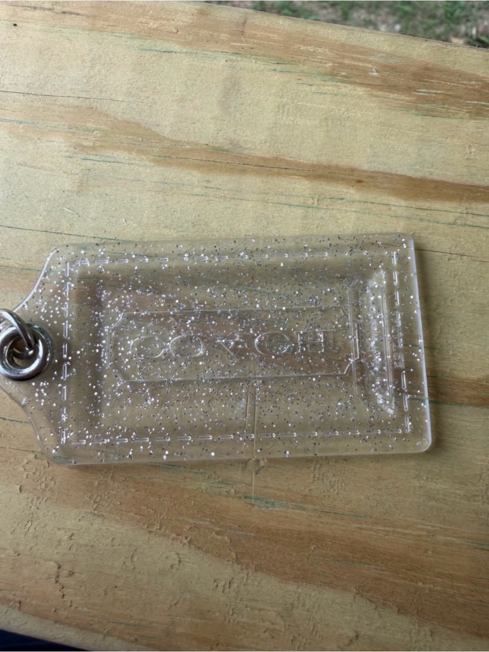 Coach Clear poppy Glitter Acrylic hang tag with Silver Accents - Picture 1 of 5